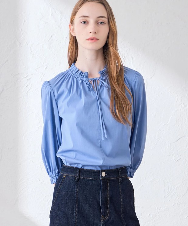 MACKINTOSH LONDON コットンナイロンストレッチギャザーフリルブラウス