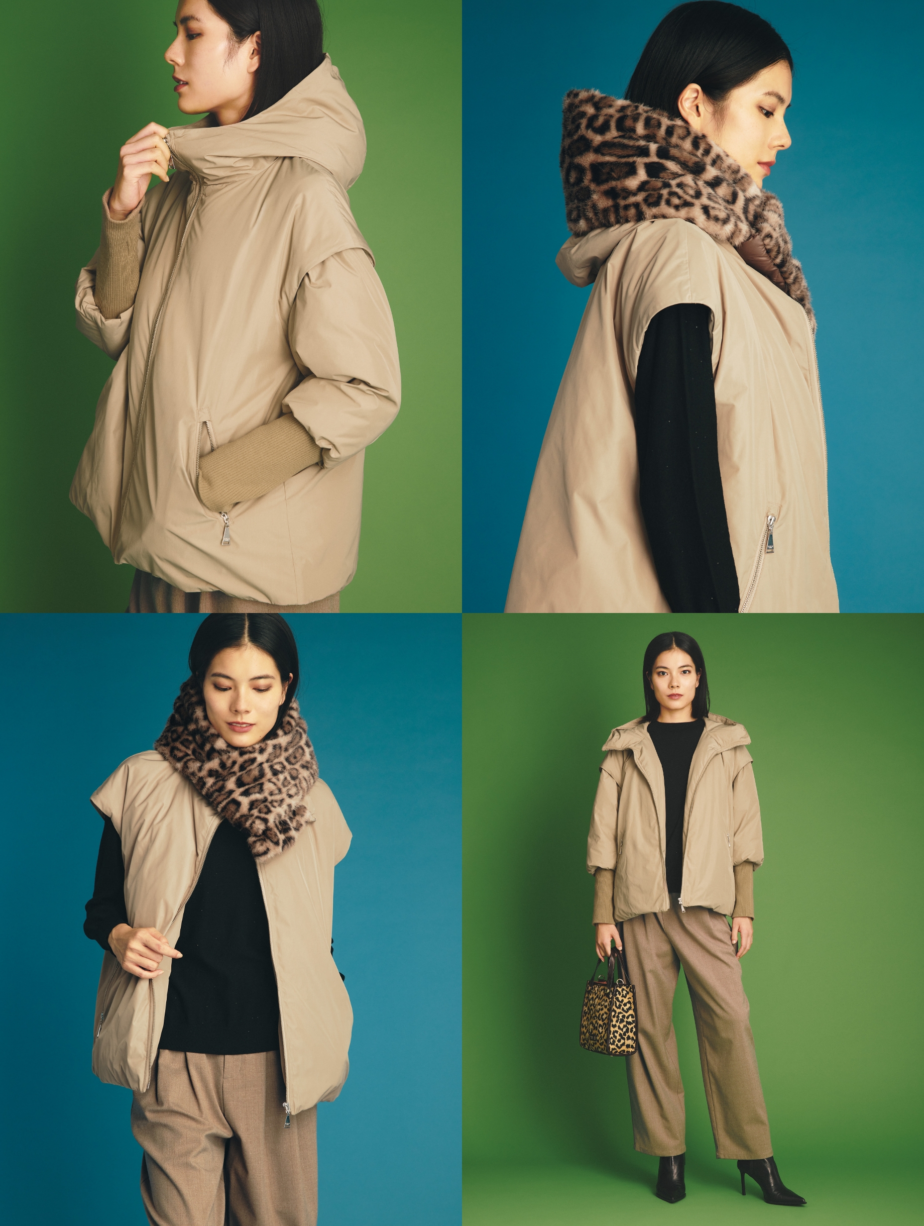 COAT KNIT PANTS TIPPET BAG