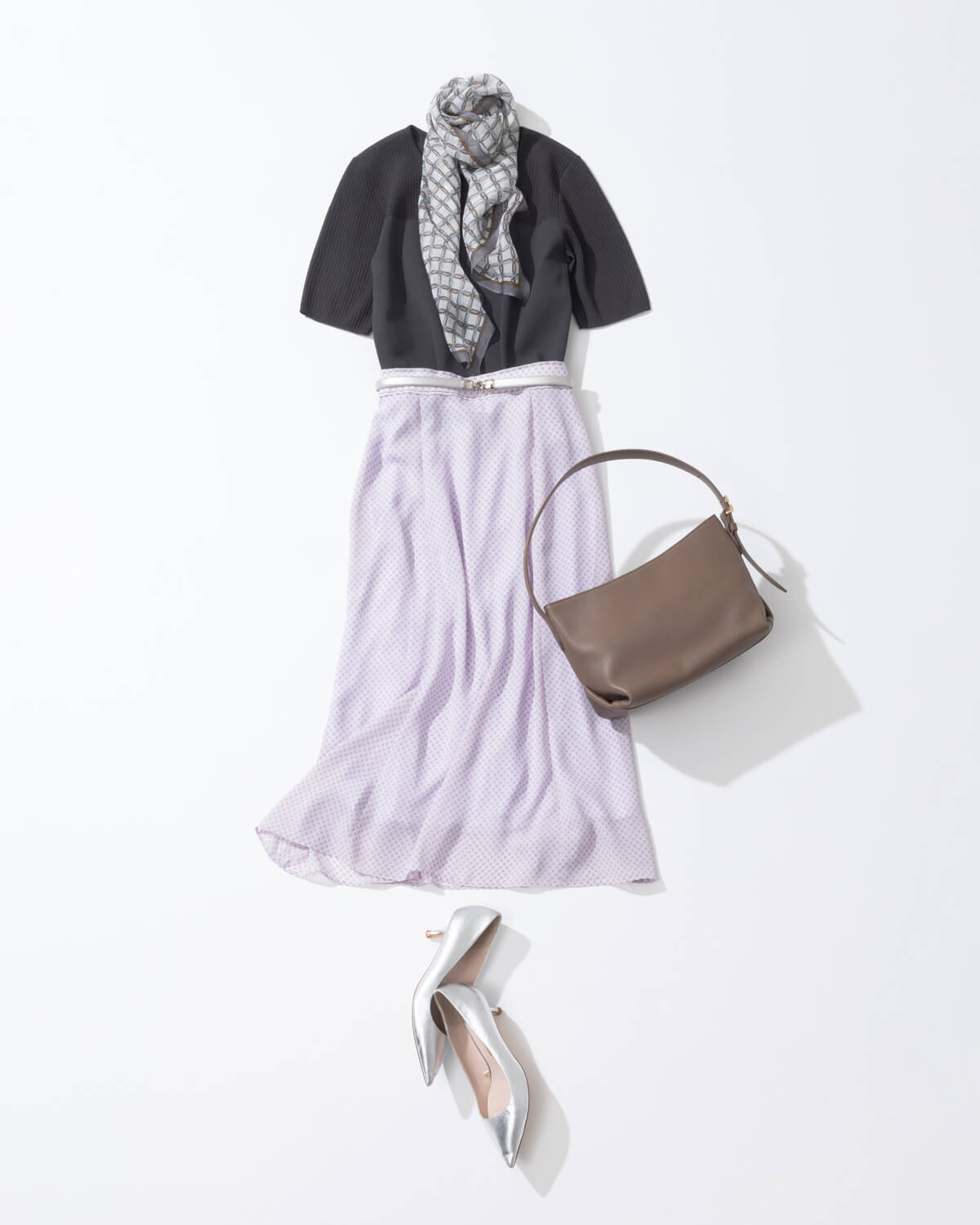 Sheer knit tops & Fluid flared skirt