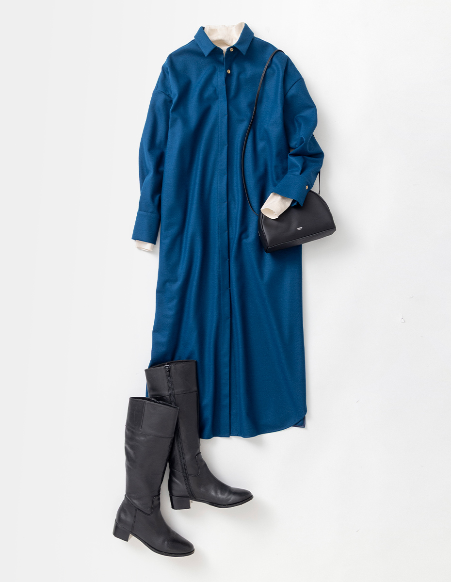 ロングシャツワンピースを使ったコーディネート