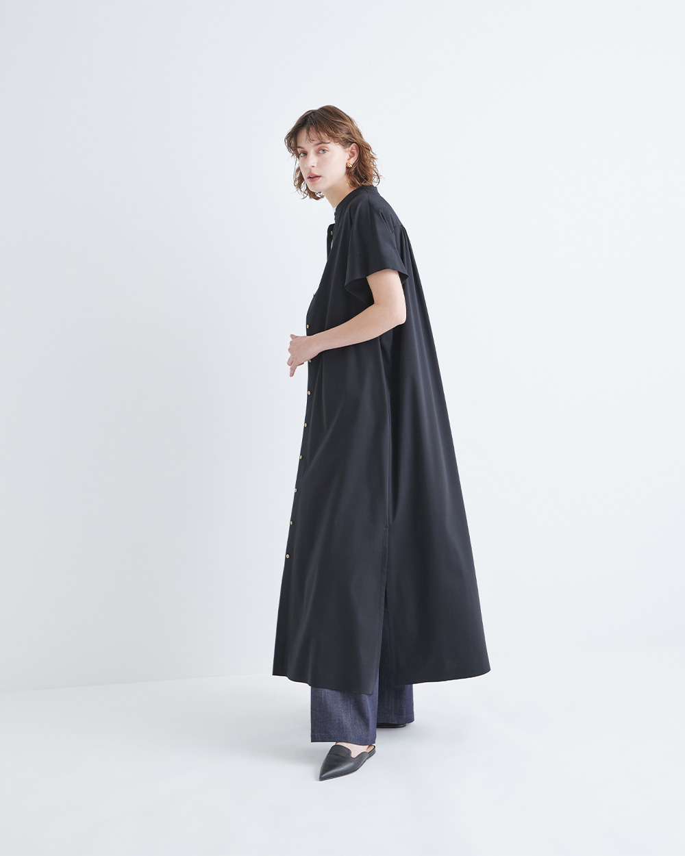 Band Collar Shirt Dress