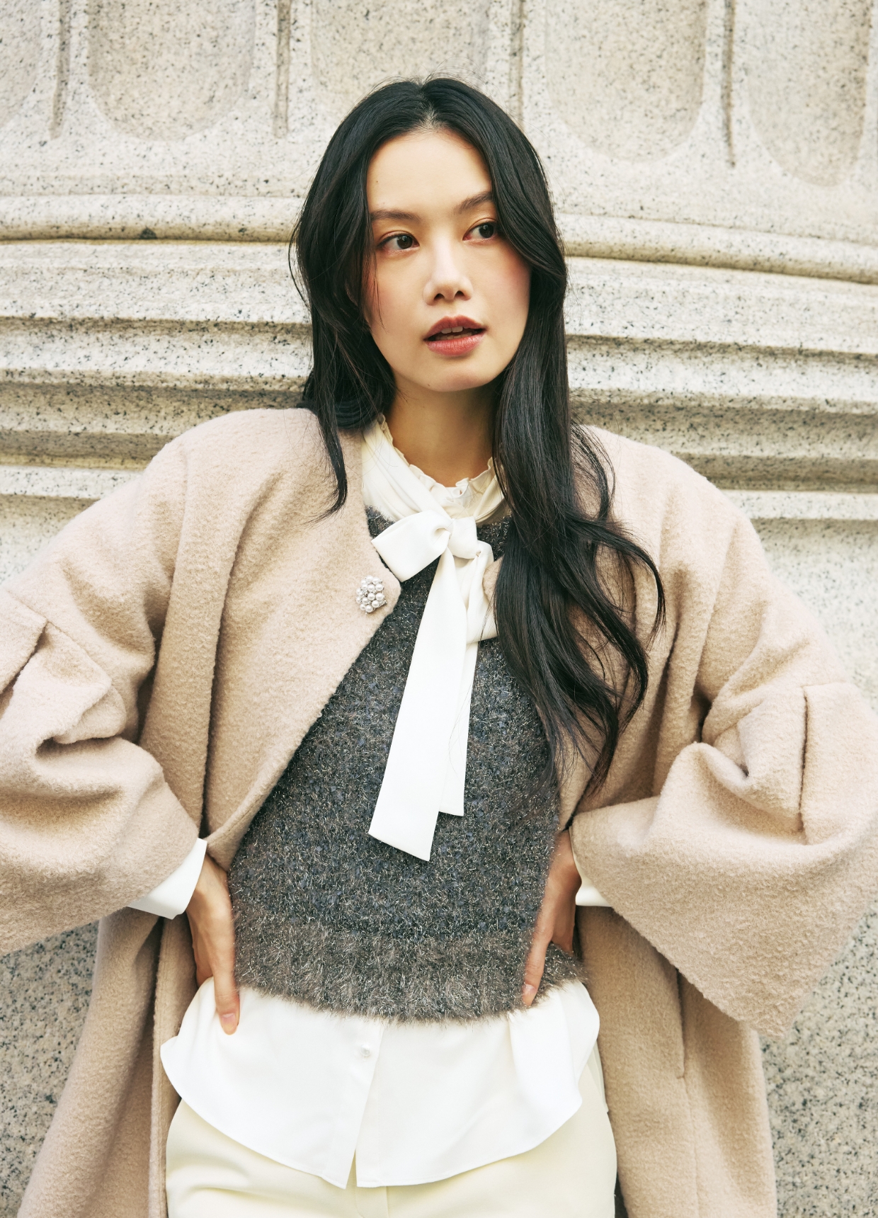 COAT KNIT BLOUSE PANTS