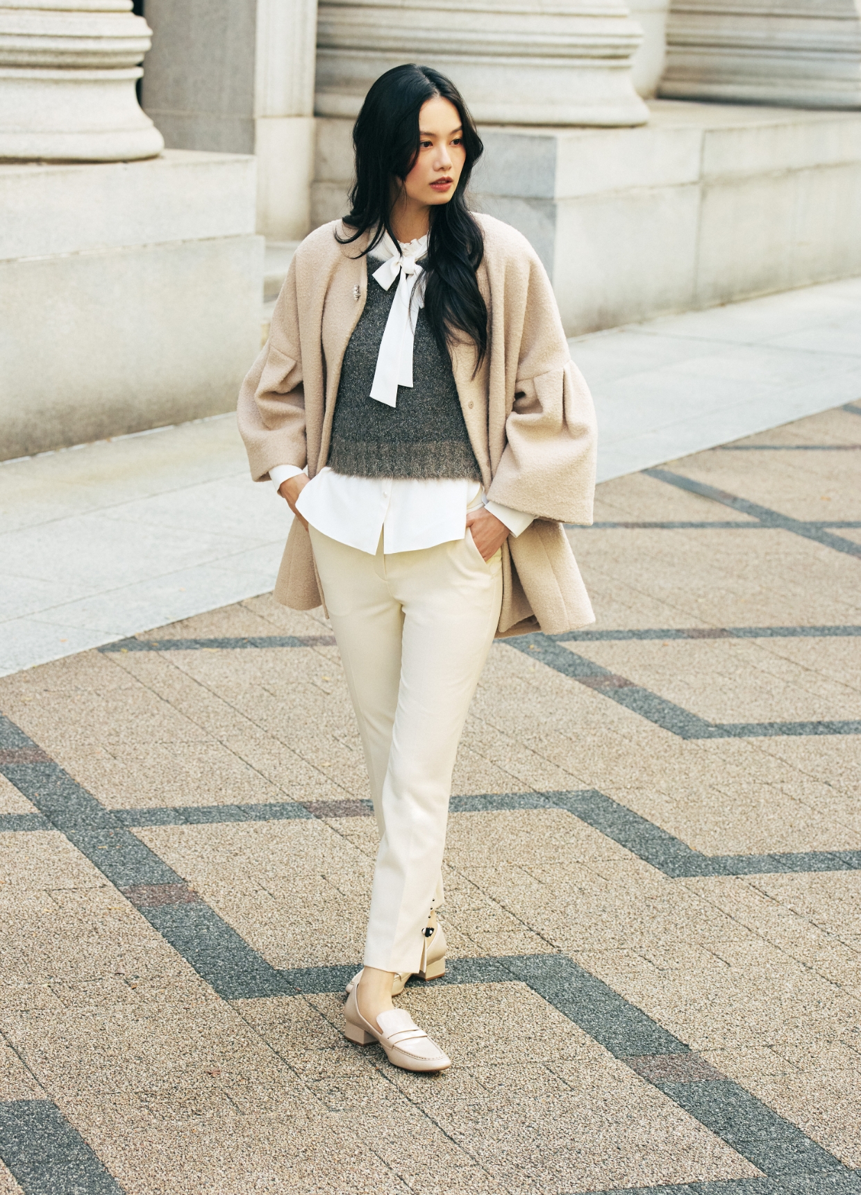 COAT KNIT BLOUSE PANTS